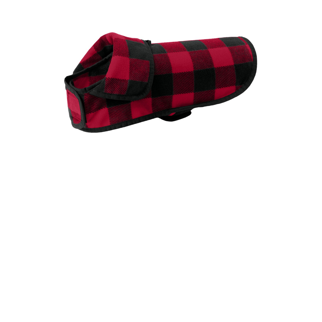 Dog fleece side view with fold-down collar