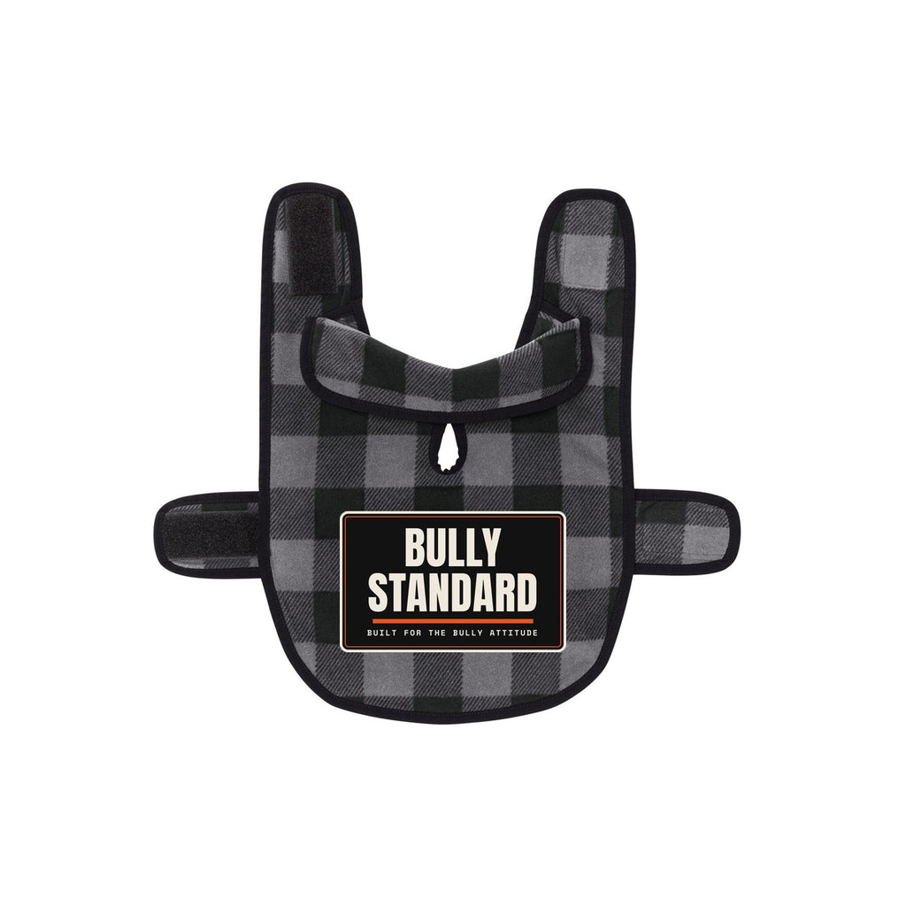 Bully Standard buffalo check dog fleece in grey and black with label patch