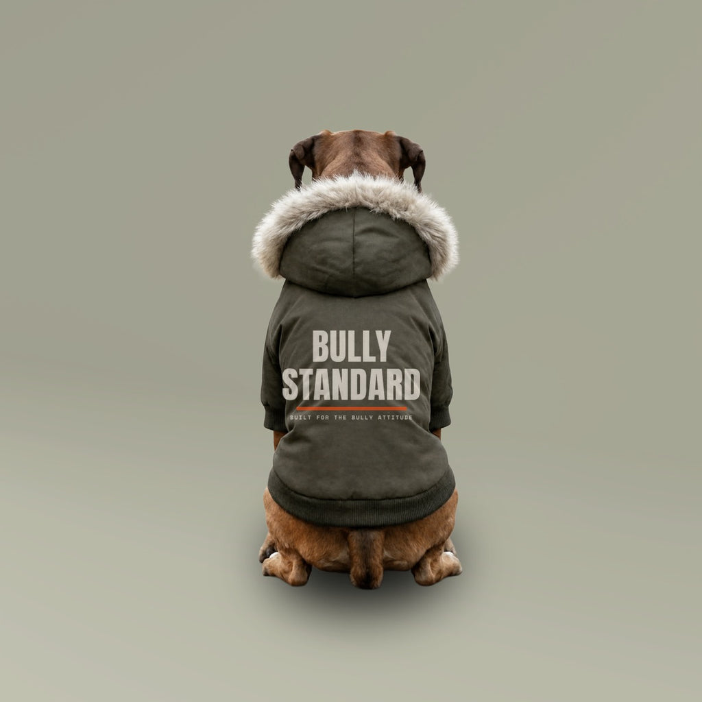 Bully Standard dog parka, logo on the back